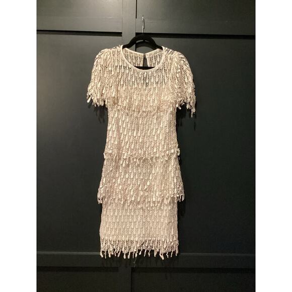 Vintage Cachet by Bari Protas Fringe Lace crochet Short Sleeve flapper Dress 5/6 - Picture 1 of 12
